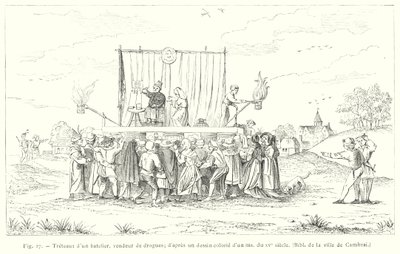Bukker av en båtmann, narkotikaselger, etter en farget tegning av en ms fra 1400-tallet (gravering) av French School