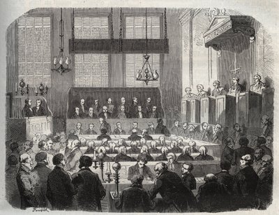 Rettssak mot William Palmer, ved Central Criminal Court, mai 1856, for forgiftning av John Parsons Cook, ved Rugeley (gravering) - William Palmer for Central Criminal Court i London i 1856 - Gravering i "Causes celebres de tous peuples" av Armand av French School