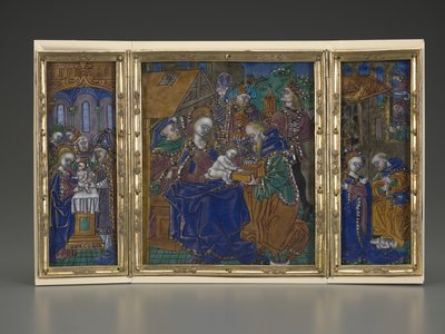 Triptykon: Omskjærelse, Helligtrekonger, Fødsel, ca. 1490 (emalje på kobber) av French School