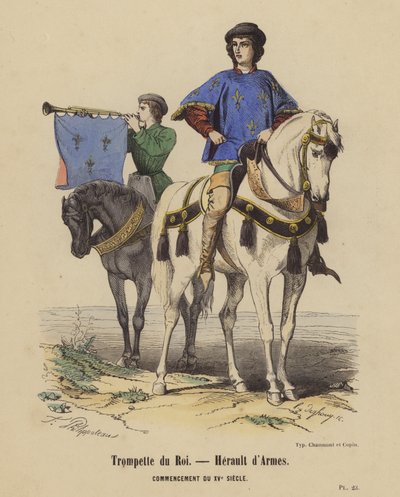 Kongens trompet, Herault d'Armes, begynnelsen av det 15. århundre (farget gravering) av French School