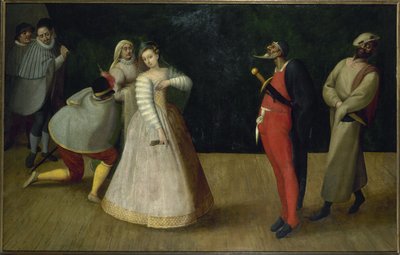 Gruppe av italienske komikere (the Gelosi), ca 1580 (olje) av French School