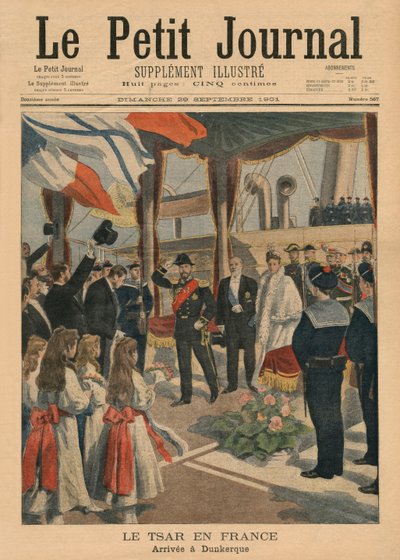 Tsar Nicolas II i Frankrike, ankommer Dunkerque, forsideillustrasjon fra 