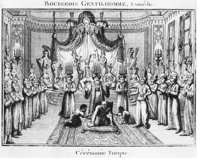 Tyrkisk seremoni, illustrasjon fra Le Bourgeois Gentilhomme av Moliere, utgave 1801 av French School
