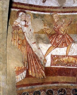 To kvinnelige tilskuere, detalj fra et veggmaleri som viser St. Peters korsfestelse (se også 110618) av French School