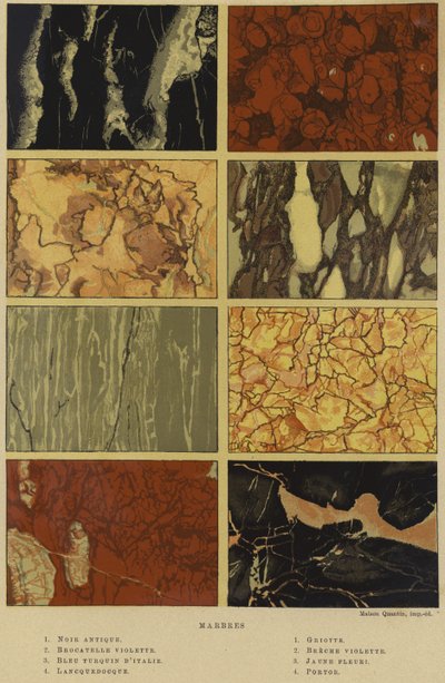 Typer av marmor (farge litho) av French School