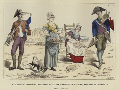 Paraplyselger, blomsterselger, karde- og belgselger, 1700-tallet av French School