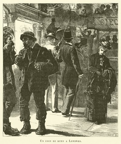 Et gatehjørne i London (gravering) av French School