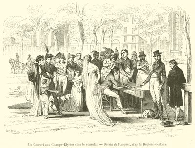 En konsert på Champs-Elysees under konsulatet (gravering) av French School