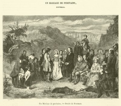 Et puritansk bryllup (gravering) av French School