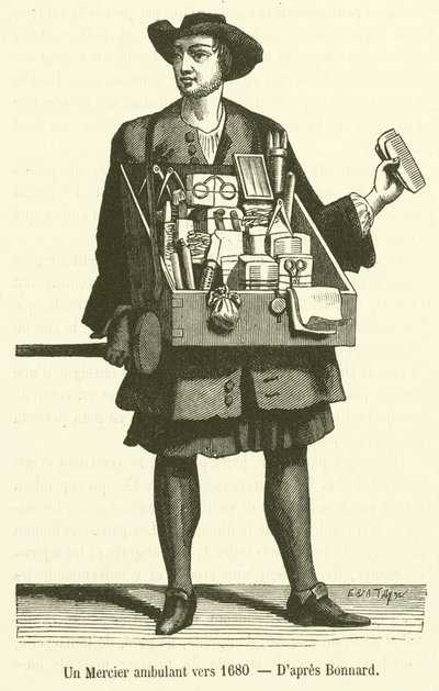 En omreisende Mercier rundt 1680 (gravering) av French School