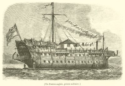 En engelsk ponton, militærfengsel (gravering) av French School