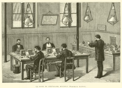 A Post of the Multiple Telegraph Printer Baudot (gravering) av French School