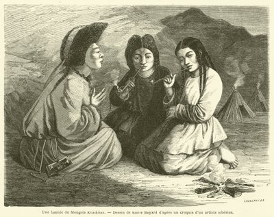 En familie av Khalkha Mongols (gravering) av French School