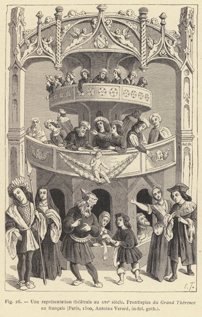 En teaterforestilling på 1500-tallet (gravering) av French School