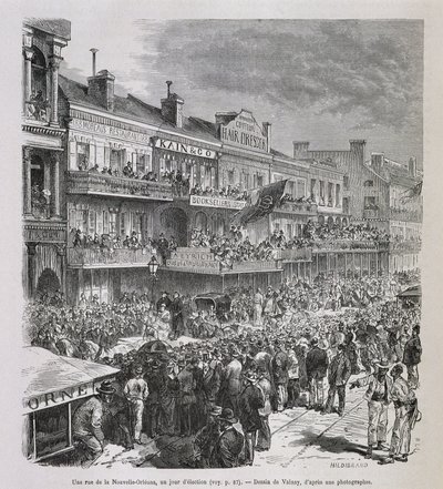 En gate i New Orleans på valgdagen 1875 - i "" Le Tour du Monde", 2. sem. 1876 av French School