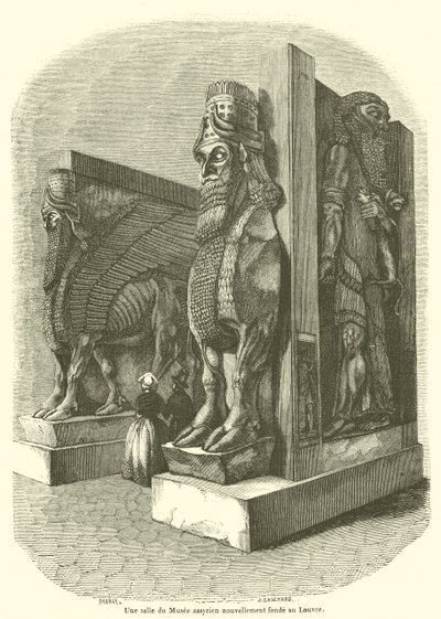 Et rom i det nystiftede assyriske museet ved Louvre (gravering) av French School