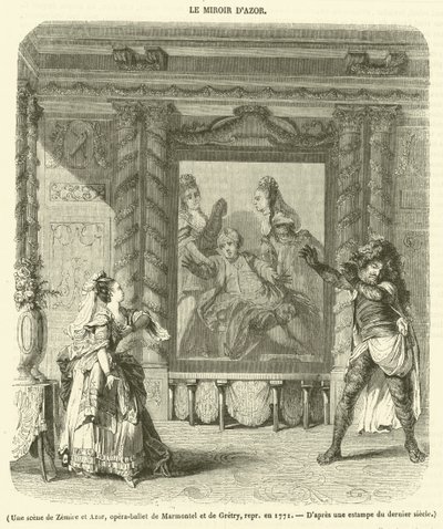 En scene fra Zemire og Azor, operaballett av Marmontel og Gretry, fremført i 1771 (gravering) av French School