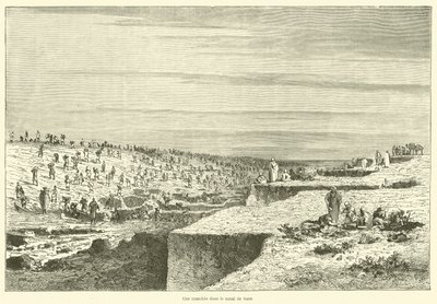 En grøft i Suez-kanalen (gravering) av French School
