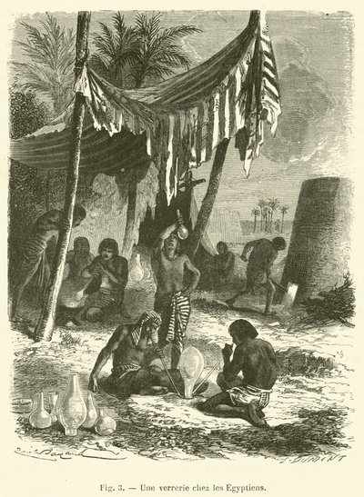 Glassvarer blant egypterne (gravering) av French School