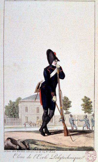 Uniform: en student ved Polytechnic School på 1800-tallet. Trykk fra 1800-tallet. Paris, Musee Carnavalet av French School
