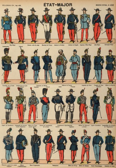 Uniformer fra det franske militæret (farget gravering) av French School