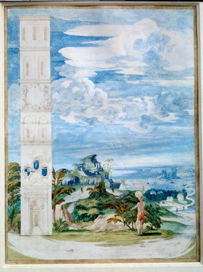 Bruk av astrolabium, astronomisk instrument: rettet mot solen. Akvarell av den franske skolen på 1500-tallet. Dim. 0,48x0,35 m. Paris, Louvre-museet av French School
