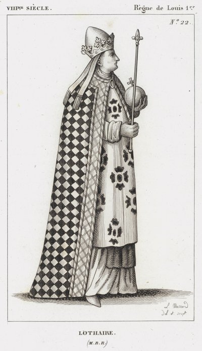 VIII Century, Reign of Louis I, Lothair (gravering) av French School