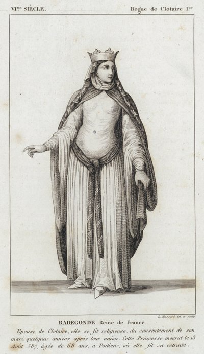 VI Century, Reign of Clotaire I, Radegonde, Dronning av Frankrike (gravering) av French School