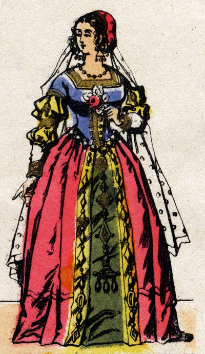 Valois dynasty: Portrait of Eleonore of Habsburg or Austria (1498-1558) Queen of France, wife of Francois I (1494-1547). Epinal imaging from the end of the 19th century. Private collection. av French School