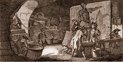 Vannier - verktøy - basketballmaker - "" The Great Encyclopedia, eller Dictionnaire Raisonne des Sciences, des Arts et des Metiers" (Encyclopedia or Dictionary of the Sciences, Arts and Professions) av Denis Diderot (1713-1784) og Jean d