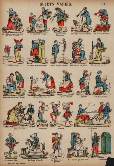 Ulike emner (farget gravering) av French School