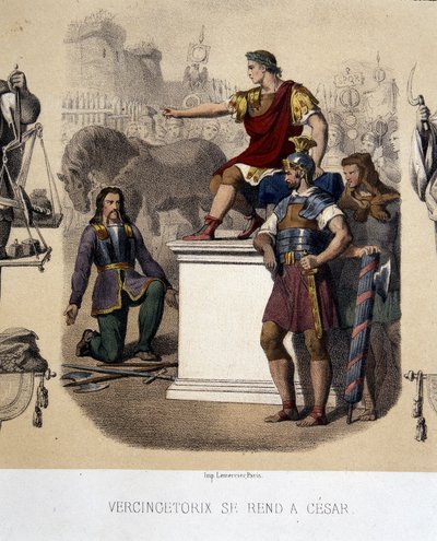 Vercingetorix går til Cæsar (52 f.Kr.). av French School