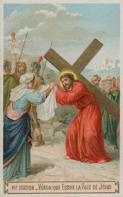 Veronica tørker ansiktet til Jesus. Den sjette korsstasjonen av French School
