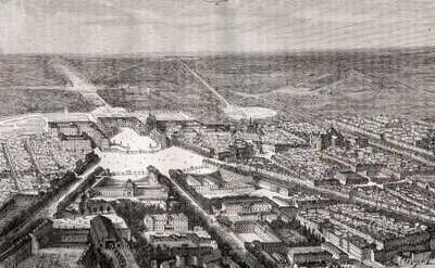 Versailles med sitt slott på 1800-tallet - gravering i "La France illustree: geografi, historie, statistisk administrasjon" av V.A. Malt-brun. 1884 av French School