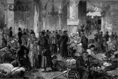 Wien 1882, Hall of the Lost Causes of the North Fahn: repatriering av jøder i eksil etter tilfredsstillelsen av den antisemittiske bevegelsen som hadde skjedd i Russland, fra "Le Monde Illustre" av French School