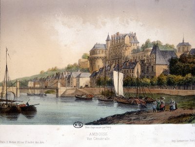 Utsikt over Amboise - litografi av French School