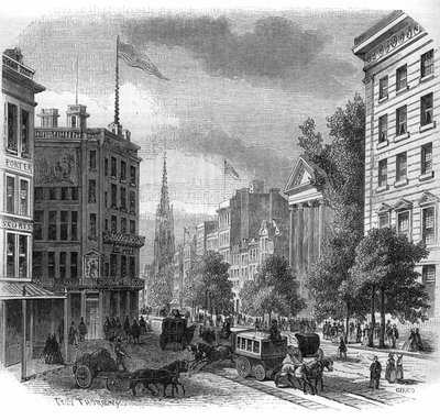 View of Boadway in New York. Engraving from 1862-1863. av French School