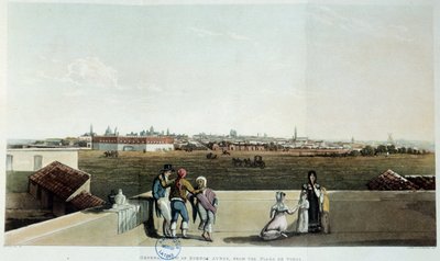 Utsikt over Buenos Aires i Argentina. Litografi av vidal (1820) 1800-tallet. Paris, Latinamerikansk bibliotek av French School