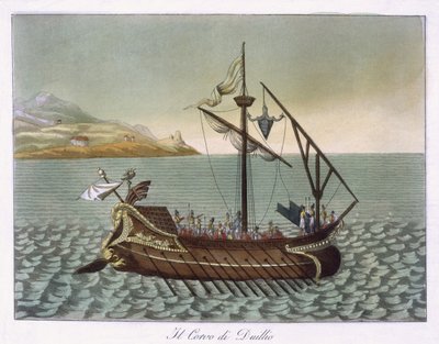 Utsikt over Corvus, Naval Crane, brukt av G. Duillus, 1796 av French School