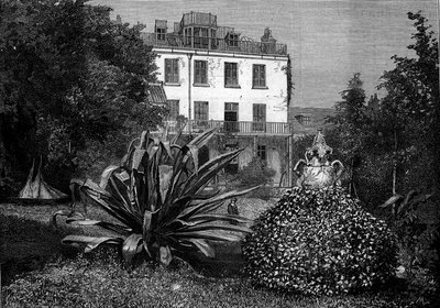 Utsikt over Hauteville House (Hauteville-House), residensen til Victor Hugo under hans eksil på øya Guernsey. Gravering i "" The Illustrous World"" nr. 1249 av 5. mars av French School
