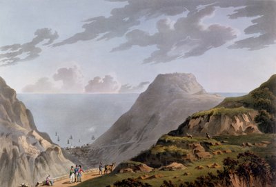 Utsikt over Jamestown og stien som fører til Longwood, ca. 1821 av French School