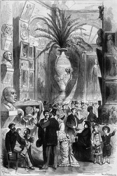 Utsikt over "" L'indisposizione di belli arti"", en parodi på utstillingen for kunst som ble organisert i Milano i 1881. Gravering av Janet i "" The Illustrous World"" nr. 1275 av 3. september av French School