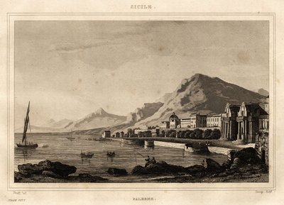 Utsikt over Palermo, Sicilia, gravering av Storelli, i "" Pittoreske Italia", Amable Coste-redaktør av French School