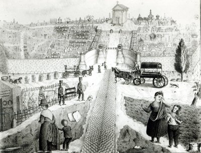 Utsikt over Pere-Lachaise kirkegård, tidlig på 1800-tallet av French School