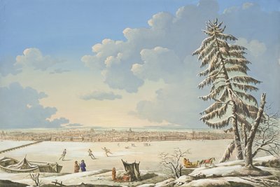 Utsikt over St Petersburg, publisert i Paris ca. 1850 (håndfarget litho) av French School