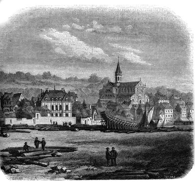 Utsikt over Trouville sur Mer (Trouville-sur-Mer) med den nye kirken. Calvados (14). av French School