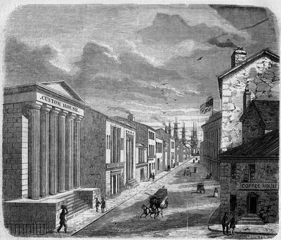 Utsikt over Wall Street, bankdistriktet, New York, New York. USA (USA) av French School