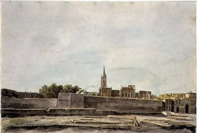Utsikt over et bylandskap i Sør-Frankrike, ca. 1800 (akvarell på papir) av French School