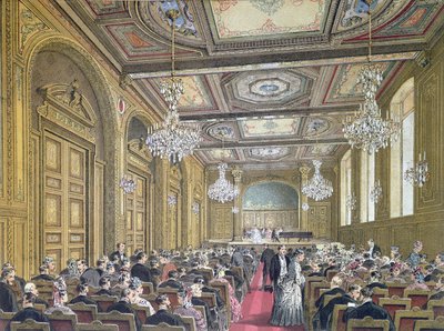 Utsikt over en konsert på Salle Herz på Rue de la Victoire, Paris, ca. 1870-80 av French School