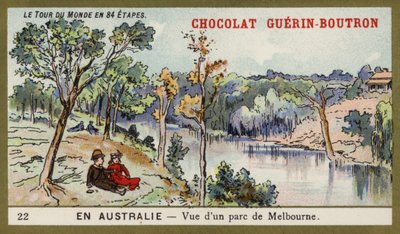 Utsikt over en park i Melbourne, Australia (chromolitho) av French School
